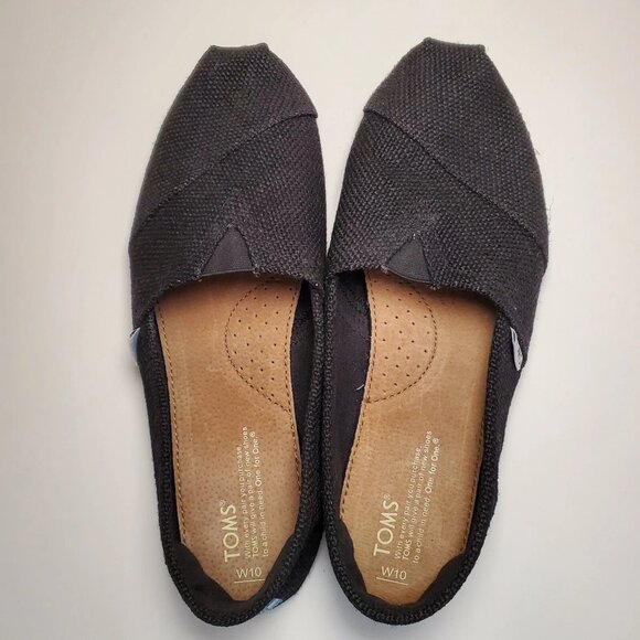 TOMS Women's Loafer Alpargatas Black Canvas & Sole Slip-On Casual Flat 10 - Picture 1 of 7